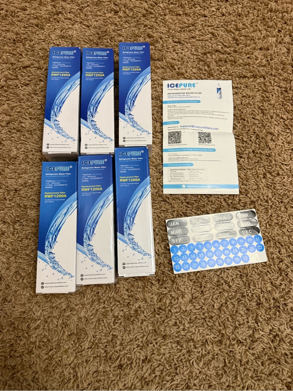 Ice Pure RFW1220A Refrigerator Water Replacement Filters - 6 NIB